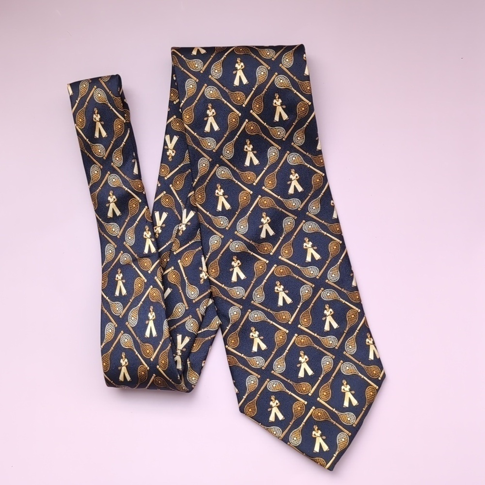 100% Silk - The Silver Tennis Collection Tie - Made in Italy